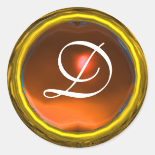 Pegatina Redonda MAGIC AGATE MONOGRAM naranja amarillo brillante