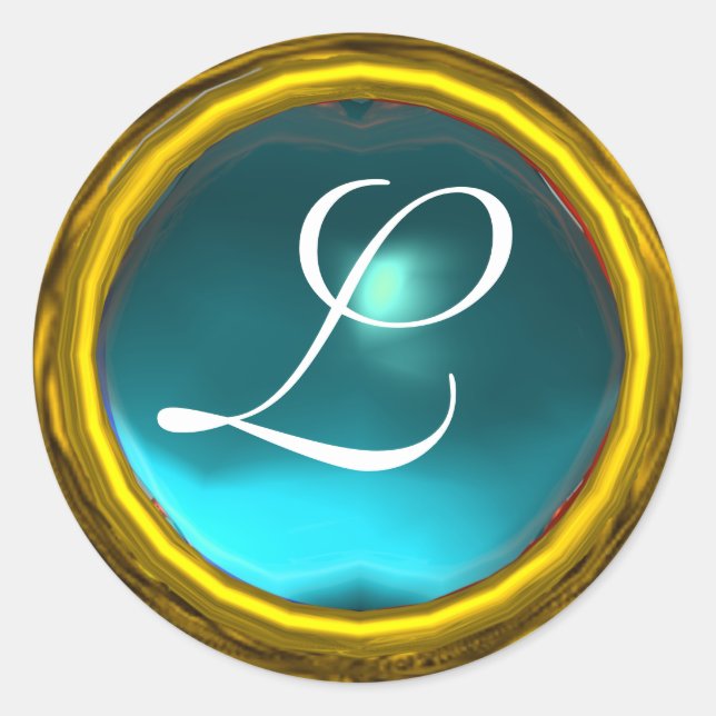 Pegatina Redonda MAGIC AQUAMARINE MONOGRAM azul brillante (Anverso)