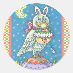 PEGATINA REDONDA MAGIC BARN OWL & EASTER HUEVE BASKET, PEGATINAS DE