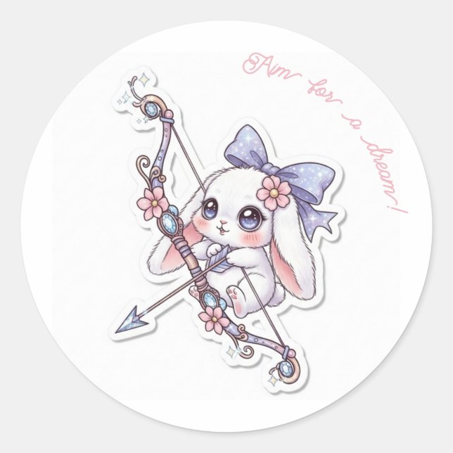 Pegatina Redonda Magic Bow Bunny - Dreamy Fantasy Adventure Kawaii  (Anverso)