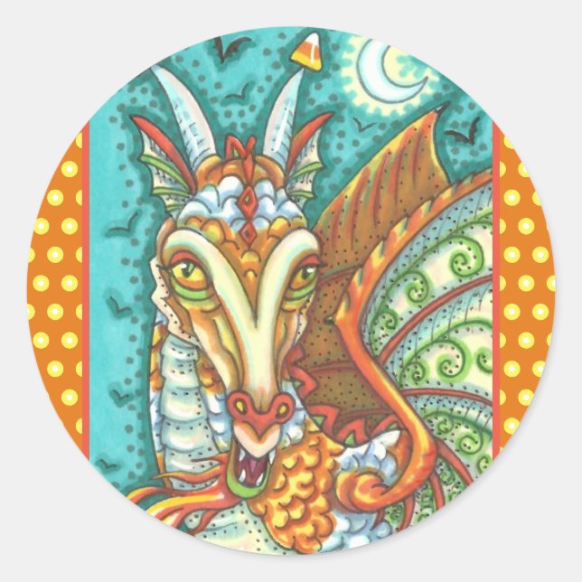 PEGATINA REDONDA MAGIC CANDY CORN DRAGON, HALLOWEEN FANTASY (Anverso)