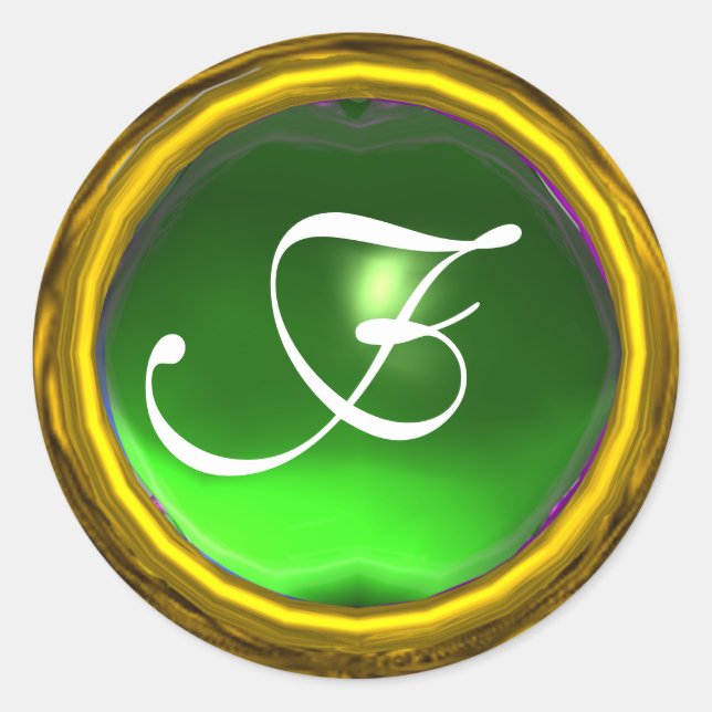 Pegatina Redonda MAGIC EMERALD MONOGRAM amarillo brillante verde (Anverso)