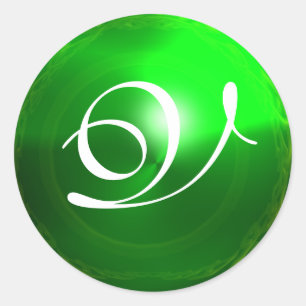 Pegatina Redonda MAGIC EMERALD MONOGRAM verde brillante