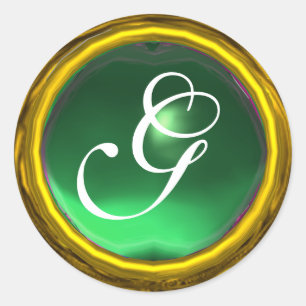 Pegatina Redonda MAGIC JADE MONOGRAM amarillo brillante verde