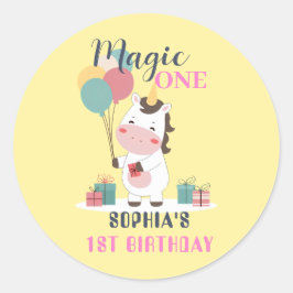 Pegatina Redonda Magic One Unicorn 1st Birthday