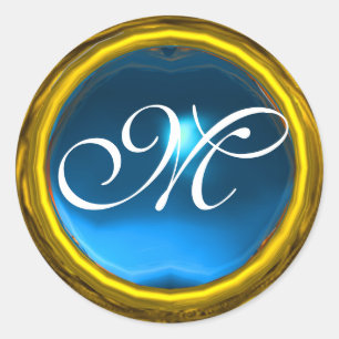 Pegatina Redonda MAGIC SAPPHIRE MONOGRAM azul brillante amarillo