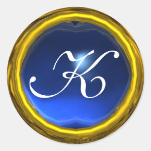 Pegatina Redonda MAGIC SAPPHIRE MONOGRAM azul brillante amarillo