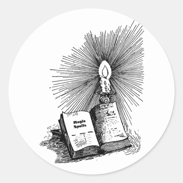 Pegatina Redonda Magic Spells Book Candle Witchcraft (Anverso)