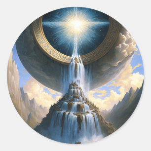 Pegatina Redonda Magic Waterfall Surreal Fantasy Art