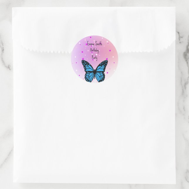 Pegatina Redonda Magical blue butterfly pink glitter art (Bolso)