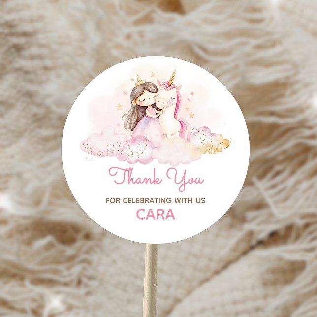 Pegatina Redonda Magical Day Unicorn Birthday Party  (Unicorn Princess Birthday Sticker)