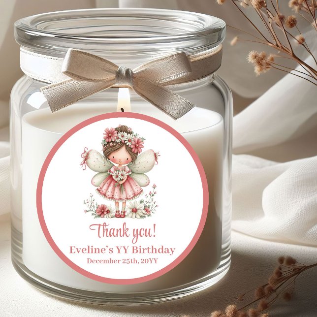 Pegatina Redonda Magical Fairy Blush Pink Floral Girl Birthday  (Magical Fairy Blush Pink Floral Girl Birthday Stickers)