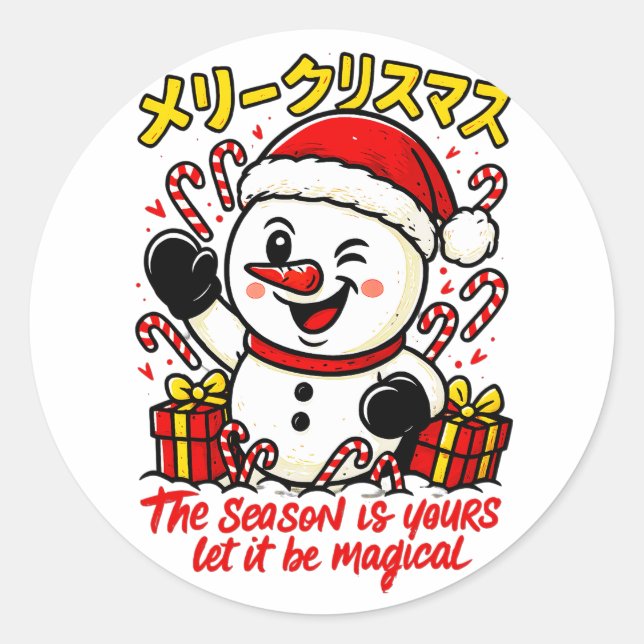 Pegatina Redonda Magical Merry Christmas Snowman Sticker Pack candy (Anverso)
