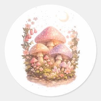 Pegatina Redonda Magical Mushrooms Pastel Fairy Cottagecore Vibes