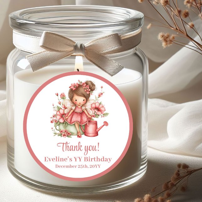 Pegatina Redonda Magical Pink Fairy Blush Flowers Girl Birthday  (Magical Pink Fairy Blush Flowers Girl Birthday Stickers)