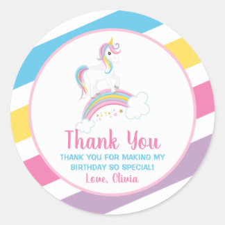Pegatina Redonda Magical Rainbow Unicornio Cumpleaños Gracias