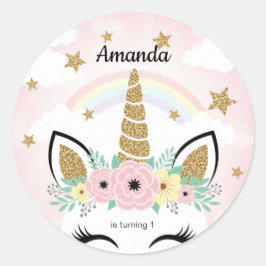 Pegatina Redonda Magical Unicorn Birthday Party Favor Stickers