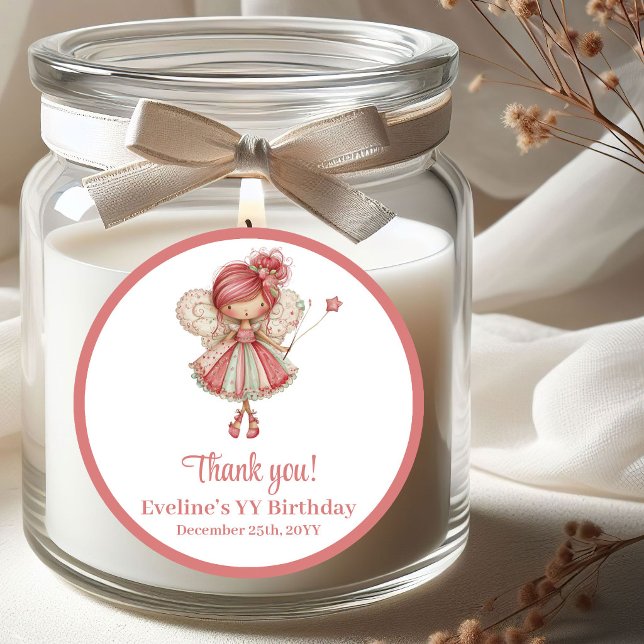 Pegatina Redonda Magical Whimsy Pink Floral Girl Birthday Stickers (Magical Whimsy Pink Floral Girl Birthday Stickers)