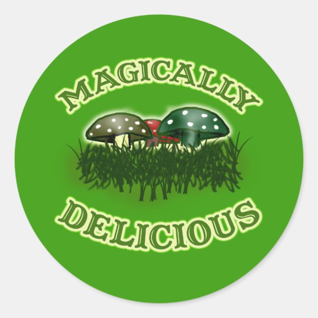 Pegatina Redonda Magicamente Delicioso con hongos (Anverso)