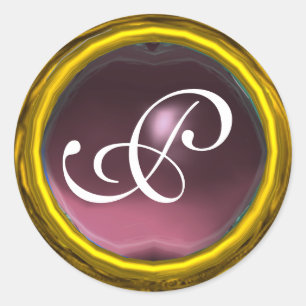 Pegatina Redonda MÁGICO AMETYST MONOGRAM brillante rosa