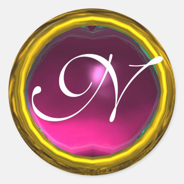 Pegatina Redonda MÁGICO AMETYST MONOGRAM brillante rosa (Anverso)