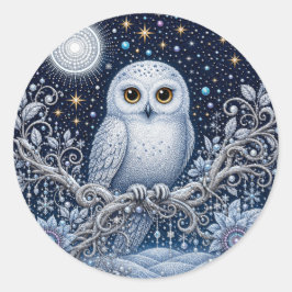 Pegatina Redonda Magische Schneeeule – Wächterin der Winternacht