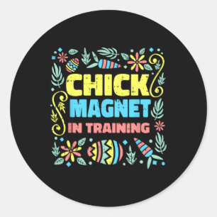 Pegatina Redonda Magnate De Chick En Entrenamiento De Huevos Gracio