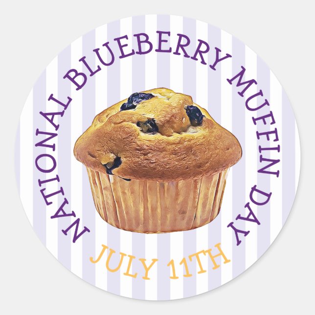 Pegatina Redonda Magnate del Día Nacional del Muffin de Blueberry (Anverso)