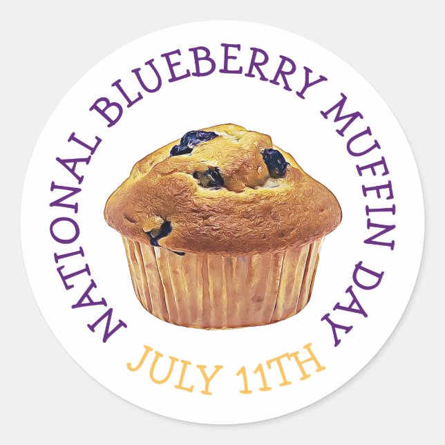 Pegatina Redonda Magnate del Día Nacional del Muffin de Blueberry (Anverso)