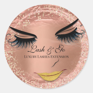 Pegatina Redonda Magnífica Artista Extensión De Lash Oro Lips Belle