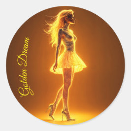 Pegatina Redonda Magnífica belleza en elegantes vestigios dorados