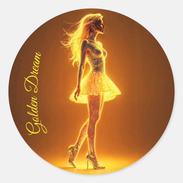 Pegatina Redonda Magnífica belleza en elegantes vestigios dorados (Anverso)