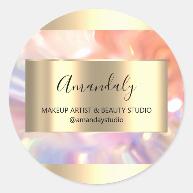 Pegatina Redonda Magnífica Belleza Ver Marco Favor Oro Holograma Gl (Anverso)