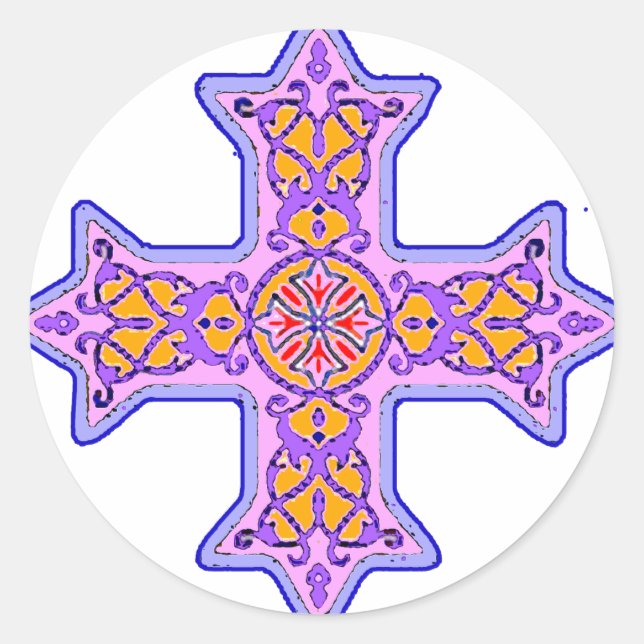 Pegatina Redonda Magnífica Cruz Copta Pastel (Anverso)
