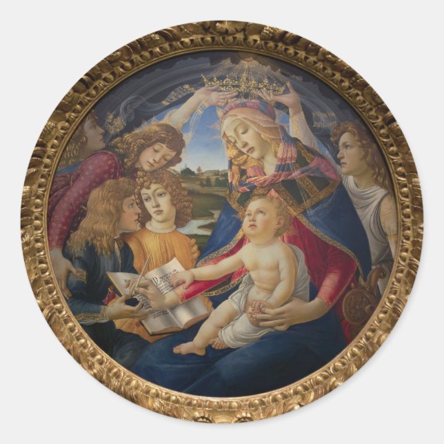 Pegatina Redonda magnifica de la bendita Virgen María (Anverso)