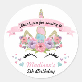 Pegatina Redonda Magnífica fiesta de cumpleaños de unicornio gracia