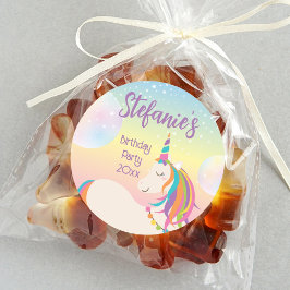 Pegatina Redonda Magnífica fiesta de cumpleaños del Chica Rainbow U