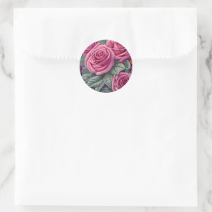Pegatina Redonda Magnífica impresión rosa rosada del pastel victori