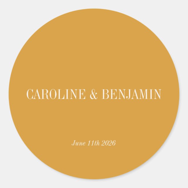 Pegatina Redonda Magnífica Tipografía Elegante Boda Ochre (Anverso)