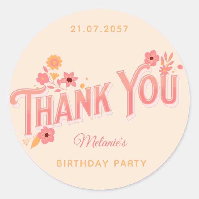 Pegatina Redonda Magnífica tipografía rusa rosada moderna (Anverso)