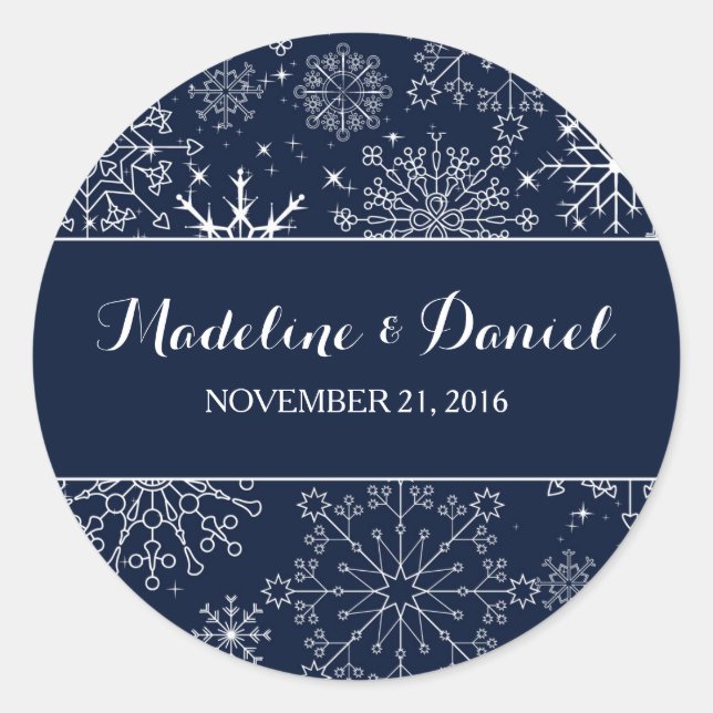 Pegatina Redonda Magníficas copas de nieve, pegatinas/focas de boda (Anverso)