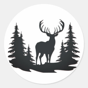 Pegatina Redonda Magnífico Buck Entre Pinos