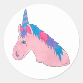 Pegatina Redonda Magnífico caballo morado rosa unicornio mítico