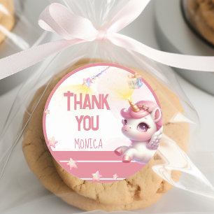 Pegatina Redonda Magnífico cumpleaños de niños de unicornio pastel