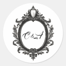 Pegatina Redonda Magnífico motivo Escudo, monograma de pareja, boda