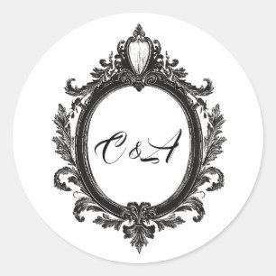 Pegatina Redonda Magnífico motivo Escudo, monograma de pareja, boda