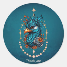 Pegatina Redonda Magnífico pájaro azul.
