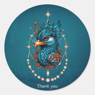 Pegatina Redonda Magnífico pájaro azul.