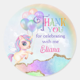 Pegatina Redonda Magnífico Rainbow Unicorn Gracias