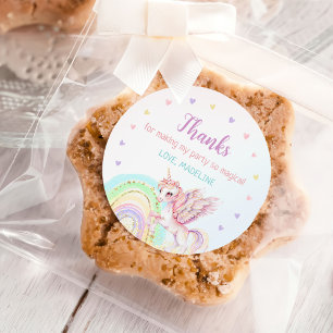 Pegatina Redonda Magnífico Rainbow Unicorn Pink Gold Birday Party